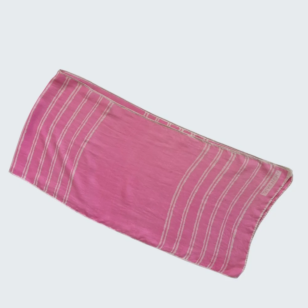 Givenchy Pink White Striped Silk Scarf Vintage